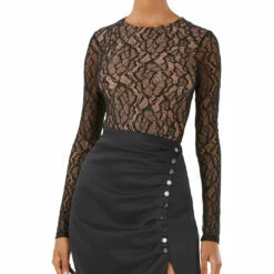 Best Sale 🧨 BCBGMAXAZRIA 👩 Womens Lace Overlay Top Bodysuit 🛒