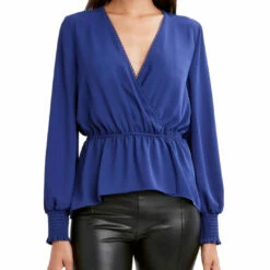 Coupon ❤️ BCBGMAXAZRIA 👩 Womens Sheer Surplice Peplum Top 🛒