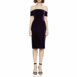 Promo 🌟 BCBGMAXAZRIA Kerry 👩 Womens Velvet Off-The-Shoulder Cocktail 👗 Dress 🥰