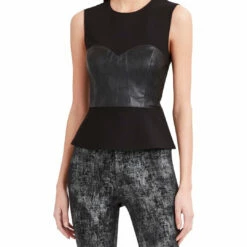 Deals ๐งจ BCBGMAXAZRIA ๐ฉ Womens Faux Leather Bustier Blouse โ