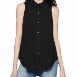 Budget 🔔 BCBGMAXAZRIA 👩 Womens Hi-Low Drawstring Yoke Button-Down Top 🧨
