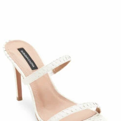 Budget ❤️ BCBGMaxazria DUPONI OPTIC WHITE LEATHER 🩴 SANDAL HEEL for 👩 women ❤️
