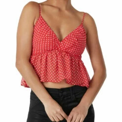 Hot Sale 🥰 BCBGMAXAZRIA 👩 Womens Ruffled Peplum Cami 🤩
