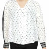 Best Sale 🔥 BCBGMAXAZRIA 👩 Womens Polka Dot Tie Neck Button-Down Top 👏
