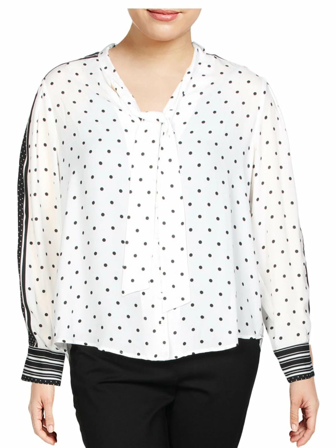 Best Sale 🔥 BCBGMAXAZRIA 👩 Womens Polka Dot Tie Neck Button-Down Top 👏 3 Best Sale 🔥 BCBGMAXAZRIA 👩 Womens Polka Dot Tie Neck Button-Down Top 👏