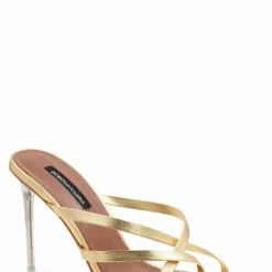 Best Pirce ⭐ BCBGMaxazria DAVEY GOLD LEATHER STRAPPY HEEL for 👩 women 👏
