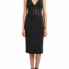 Best Pirce 🎁 BCBGMAXAZRIA Tobey 👩 Womens V-Neck Sheer Midi 👗 Dress ⌛