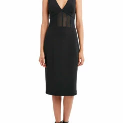 Best Pirce ๐ BCBGMAXAZRIA Tobey ๐ฉ Womens V-Neck Sheer Midi ๐ Dress โ