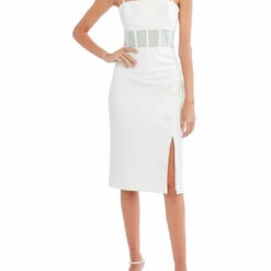 Cheap 🔥 BCBGMAXAZRIA 👩 Womens Ruched Sleeveless Midi 👗 Dress 🔔