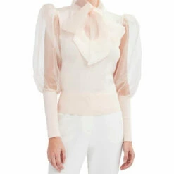 Deals 😀 BCBGMAXAZRIA 👩 Womens Ribbed Bow Mock Turtleneck Sweater 🧨