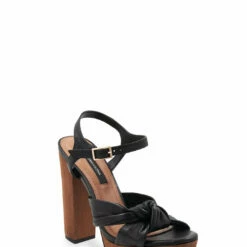 Best Sale ✨ BCBGMaxazria KALEESI BLACK LEATHER KNOTTED PLATFORM HEEL for 👩 women ⭐