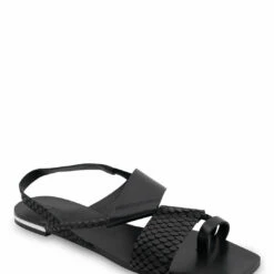 Hot Sale 💯 BCBGMaxazria MARLIN BLACK LEATHER FLAT 🩴 SANDAL for 👩 women ❤️