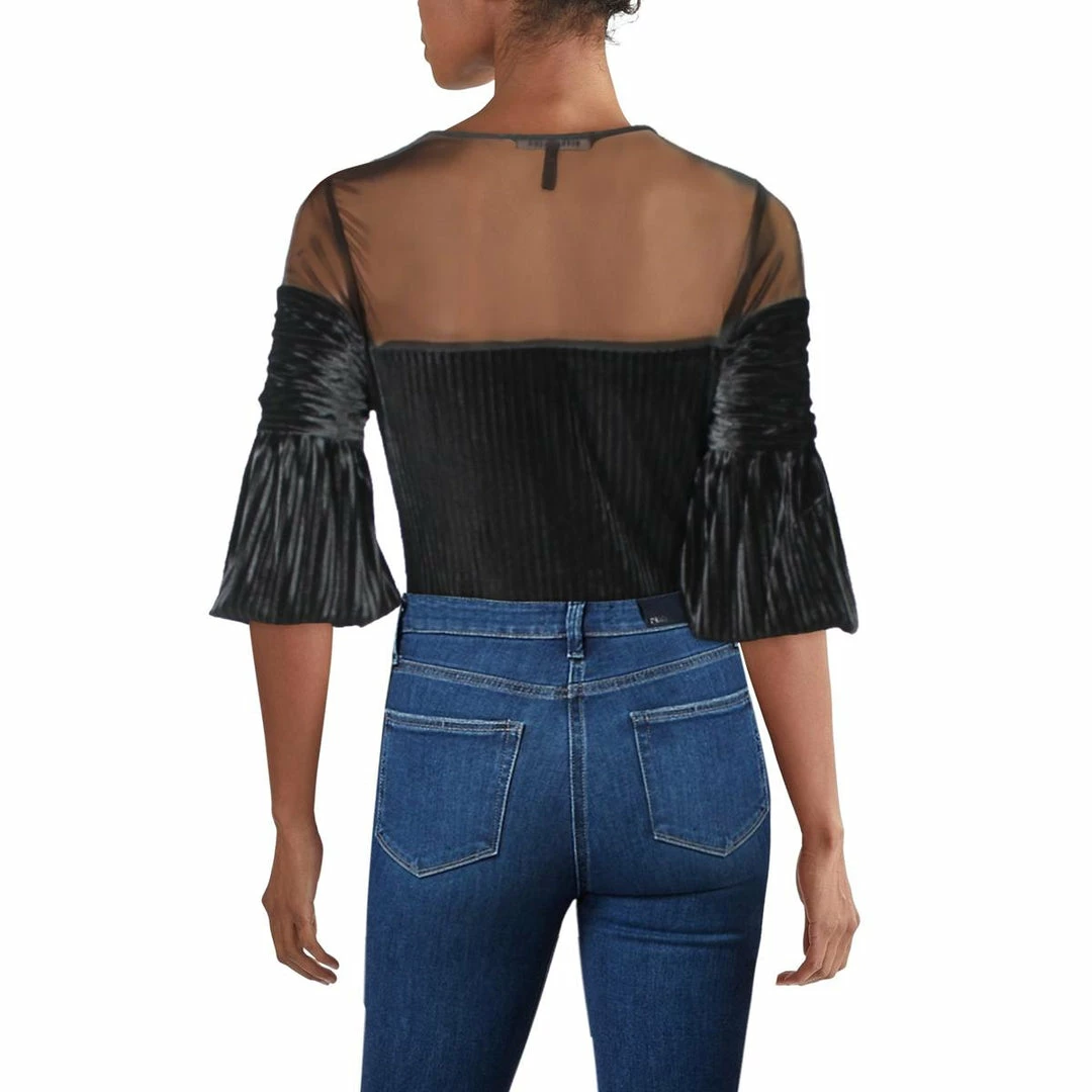 Buy 😀 BCBGMAXAZRIA 👩 Womens Velvet Sheer Top Bodysuit 🎉 4 Buy 😀 BCBGMAXAZRIA 👩 Womens Velvet Sheer Top Bodysuit 🎉 - Image 2