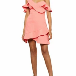 Best Sale 🌟 BCBGMAXAZRIA Malik 👩 Womens Ruffled One Shoulder Cocktail and Party 👗 Dress 👏