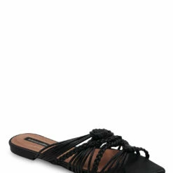 Hot Sale ❤️ BCBGMaxazria TARTINA BLACK LEATHER STRAPPY FLAT 🩴 SANDAL for 👩 women 🔥