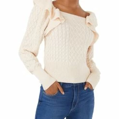 Outlet 🔥 BCBGMAXAZRIA 👩 Womens Cable Knit Bateau Neck Pullover Sweater ❤️