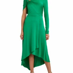 Coupon ⌛ BCBGMAXAZRIA 👩 Womens Asymmetrical Neck Hi-Low Sheath 👗 Dress 😀