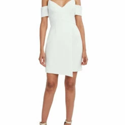 Best Sale ⌛ BCBGMAXAZRIA Makayla 👩 Womens Off-The-Shoulder Faux-Wrap Mini 👗 Dress 😉