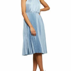 Best Pirce 😉 BCBGMAXAZRIA 👩 Womens Shutter Pleat Halter Midi 👗 Dress 🔥