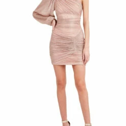 Best Sale 🥰 BCBGMAXAZRIA 👩 Womens Metallic One Shoulder Mini 👗 Dress 🎉