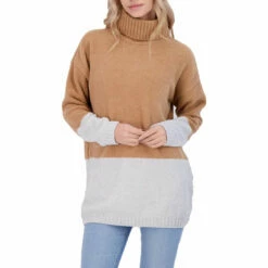 Cheap 😀 BCBGMAXAZRIA 👩 Womens Turtleneck Colorblock Pullover Sweater ✔️