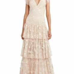 Cheapest 💯 BCBGMAXAZRIA Willow 👩 Womens Embroidered V-Neck Evening 👗 Dress ⭐