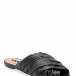 Buy 🛒 BCBGMaxazria ARIAN BLACK LEATHER PEEP TOE MULE FLAT for 👩 women 🤩