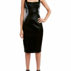Buy 👏 BCBGMAXAZRIA Liquid 👩 Womens Faux Leather Bodycon Midi 👗 Dress ❤️