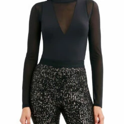 Discount ๐งจ BCBGMAXAZRIA ๐ฉ Womens Mesh Inset Zipper Blouse ๐