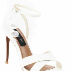 Cheap 👍 BCBGMaxazria STELLA WHITE PATENT RUFFLE 🩴 SANDAL HEEL for 👩 women ⭐