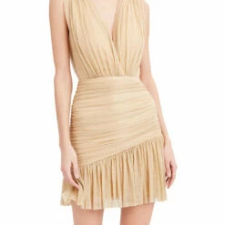 Flash Sale 🎉 BCBGMAXAZRIA 👩 Womens Metallic V-Neck Cocktail and Party 👗 Dress ⌛