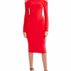 Discount ๐ฏ BCBGMAXAZRIA Brielle ๐ฉ Womens Cold Shoulder Halter Midi ๐ Dress โ