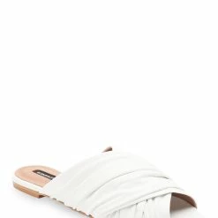 Best Sale ⌛ BCBGMaxazria ARIAN OPTIC WHITE LEATHER PEEP TOE MULE FLAT for 👩 women ⭐