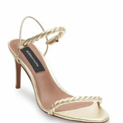 Outlet ✨ BCBGMaxazria TAYLOR PLATINO LEATHER TWIST-STRAP 🩴 SANDAL HEEL for 👩 women ❤️