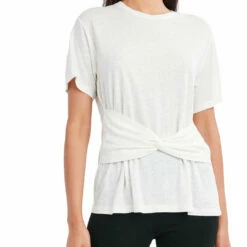 New 🔔 BCBGMAXAZRIA 👩 Womens Knit Knot Front T-Shirt 🔥