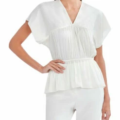 Outlet 🌟 BCBGMAXAZRIA 👩 Womens V-Neck Peplum Blouse 🔔