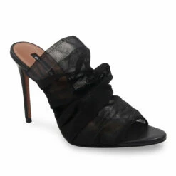 Best Sale 👍 BCBGMaxazria SARANI BLACK RUCHED MESH HEEL MULE for 👩 women ✔️